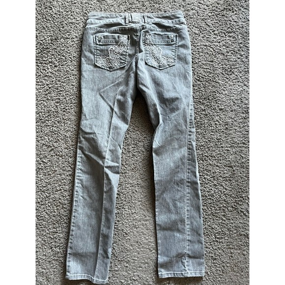 Elle Jeans Womens Size 4 Gray Skinny Denim Stretch Embroidered Button Closure - Picture 1 of 6